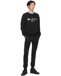 schwarzes und silbernes bedrucktes Sweatshirt von Balmain