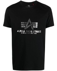 schwarzes und silbernes bedrucktes T-Shirt mit einem Rundhalsausschnitt von Alpha Industries