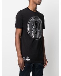 schwarzes und silbernes bedrucktes T-Shirt mit einem Rundhalsausschnitt von Philipp Plein