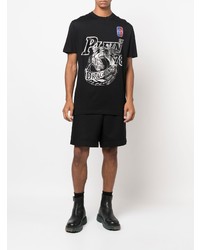 schwarzes und silbernes bedrucktes T-Shirt mit einem Rundhalsausschnitt von Philipp Plein