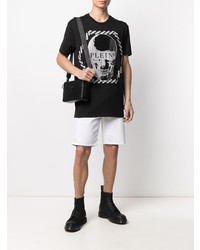 schwarzes und silbernes bedrucktes T-Shirt mit einem Rundhalsausschnitt von Philipp Plein