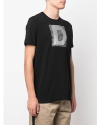 schwarzes und silbernes bedrucktes T-Shirt mit einem Rundhalsausschnitt von Diesel