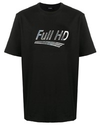 schwarzes und silbernes bedrucktes T-Shirt mit einem Rundhalsausschnitt von Diesel