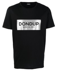 schwarzes und silbernes bedrucktes T-Shirt mit einem Rundhalsausschnitt von Dondup