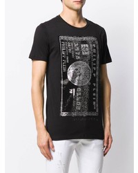 schwarzes und silbernes bedrucktes T-Shirt mit einem Rundhalsausschnitt von Philipp Plein