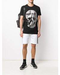 schwarzes und silbernes bedrucktes T-Shirt mit einem Rundhalsausschnitt von Philipp Plein