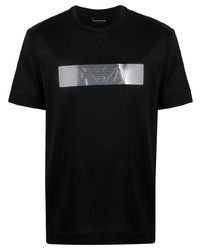 schwarzes und silbernes bedrucktes T-Shirt mit einem Rundhalsausschnitt von Emporio Armani