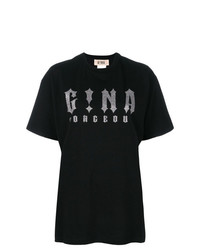 schwarzes und silbernes bedrucktes T-Shirt mit einem Rundhalsausschnitt von Gina