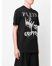 schwarzes und silbernes bedrucktes T-Shirt mit einem Rundhalsausschnitt von Philipp Plein