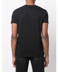 schwarzes und silbernes bedrucktes T-Shirt mit einem Rundhalsausschnitt von Balmain