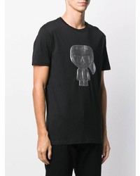 schwarzes und silbernes bedrucktes T-Shirt mit einem Rundhalsausschnitt von Karl Lagerfeld