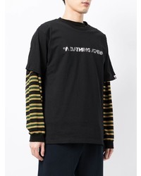 schwarzes und silbernes bedrucktes T-Shirt mit einem Rundhalsausschnitt von A Bathing Ape