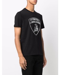 schwarzes und silbernes bedrucktes T-Shirt mit einem Rundhalsausschnitt von Automobili Lamborghini