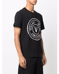 schwarzes und silbernes bedrucktes T-Shirt mit einem Rundhalsausschnitt von VERSACE JEANS COUTURE