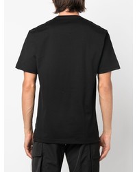 schwarzes und silbernes bedrucktes T-Shirt mit einem Rundhalsausschnitt von Mastermind World