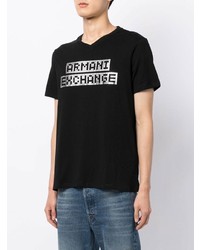 schwarzes und silbernes bedrucktes T-Shirt mit einem Rundhalsausschnitt von Armani Exchange