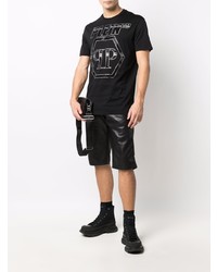 schwarzes und silbernes bedrucktes T-Shirt mit einem Rundhalsausschnitt von Philipp Plein