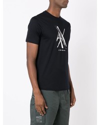 schwarzes und silbernes bedrucktes T-Shirt mit einem Rundhalsausschnitt von Armani Exchange