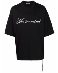 schwarzes und silbernes bedrucktes T-Shirt mit einem Rundhalsausschnitt von Mastermind World