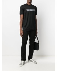 schwarzes und silbernes bedrucktes T-Shirt mit einem Rundhalsausschnitt von Emporio Armani