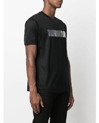 schwarzes und silbernes bedrucktes T-Shirt mit einem Rundhalsausschnitt von Emporio Armani