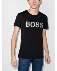 schwarzes und silbernes bedrucktes T-Shirt mit einem Rundhalsausschnitt von BOSS