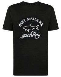schwarzes und silbernes bedrucktes T-Shirt mit einem Rundhalsausschnitt von Paul & Shark