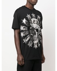 schwarzes und silbernes bedrucktes T-Shirt mit einem Rundhalsausschnitt von Philipp Plein