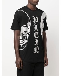 schwarzes und silbernes bedrucktes T-Shirt mit einem Rundhalsausschnitt von Philipp Plein