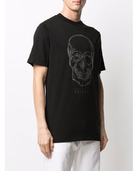 schwarzes und silbernes bedrucktes T-Shirt mit einem Rundhalsausschnitt von Philipp Plein