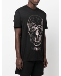 schwarzes und silbernes bedrucktes T-Shirt mit einem Rundhalsausschnitt von Philipp Plein