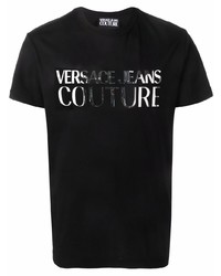 schwarzes und silbernes bedrucktes T-Shirt mit einem Rundhalsausschnitt von VERSACE JEANS COUTURE