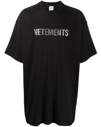 schwarzes und silbernes bedrucktes T-Shirt mit einem Rundhalsausschnitt von Vetements
