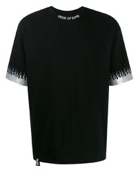 schwarzes und silbernes bedrucktes T-Shirt mit einem Rundhalsausschnitt von Vision Of Super