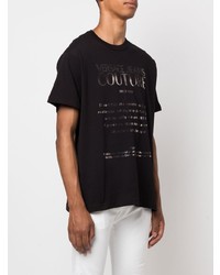 schwarzes und silbernes bedrucktes T-Shirt mit einem Rundhalsausschnitt von VERSACE JEANS COUTURE