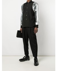 schwarzes und silbernes Langarmhemd von Comme Des Garcons Homme Plus