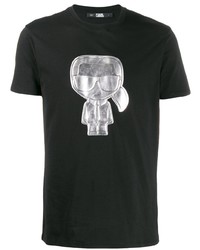 schwarzes und silbernes T-Shirt mit einem Rundhalsausschnitt