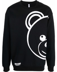 schwarzes und weißes bedrucktes Fleece-Sweatshirt von Moschino