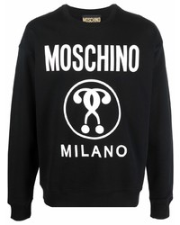 schwarzes und weißes bedrucktes Fleece-Sweatshirt von Moschino