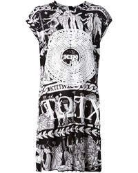 schwarzes und weißes bedrucktes gerade geschnittenes Kleid von Kokon To Zai