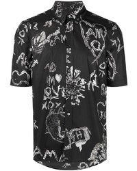 schwarzes und weißes bedrucktes Kurzarmhemd von Alexander McQueen