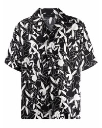 schwarzes und weißes bedrucktes Kurzarmhemd von Amiri