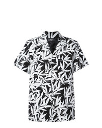 schwarzes und weißes bedrucktes Kurzarmhemd von Amiri