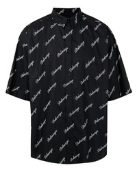 schwarzes und weißes bedrucktes Kurzarmhemd von Balenciaga