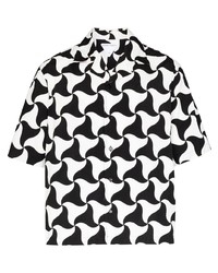 schwarzes und weißes bedrucktes Kurzarmhemd von Bottega Veneta