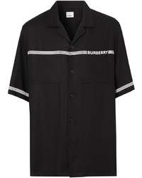 schwarzes und weißes bedrucktes Kurzarmhemd von Burberry