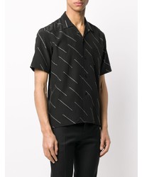 schwarzes und weißes bedrucktes Kurzarmhemd von Saint Laurent