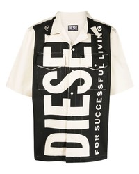 schwarzes und weißes bedrucktes Kurzarmhemd von Diesel