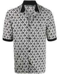schwarzes und weißes bedrucktes Kurzarmhemd von Dolce & Gabbana