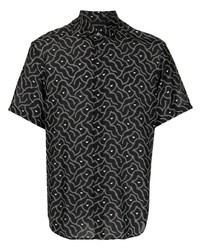 schwarzes und weißes bedrucktes Kurzarmhemd von Emporio Armani